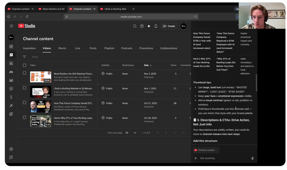 ChatGPT agent mode analyzing NaiL AI YouTube channel and suggesting title rewrites
