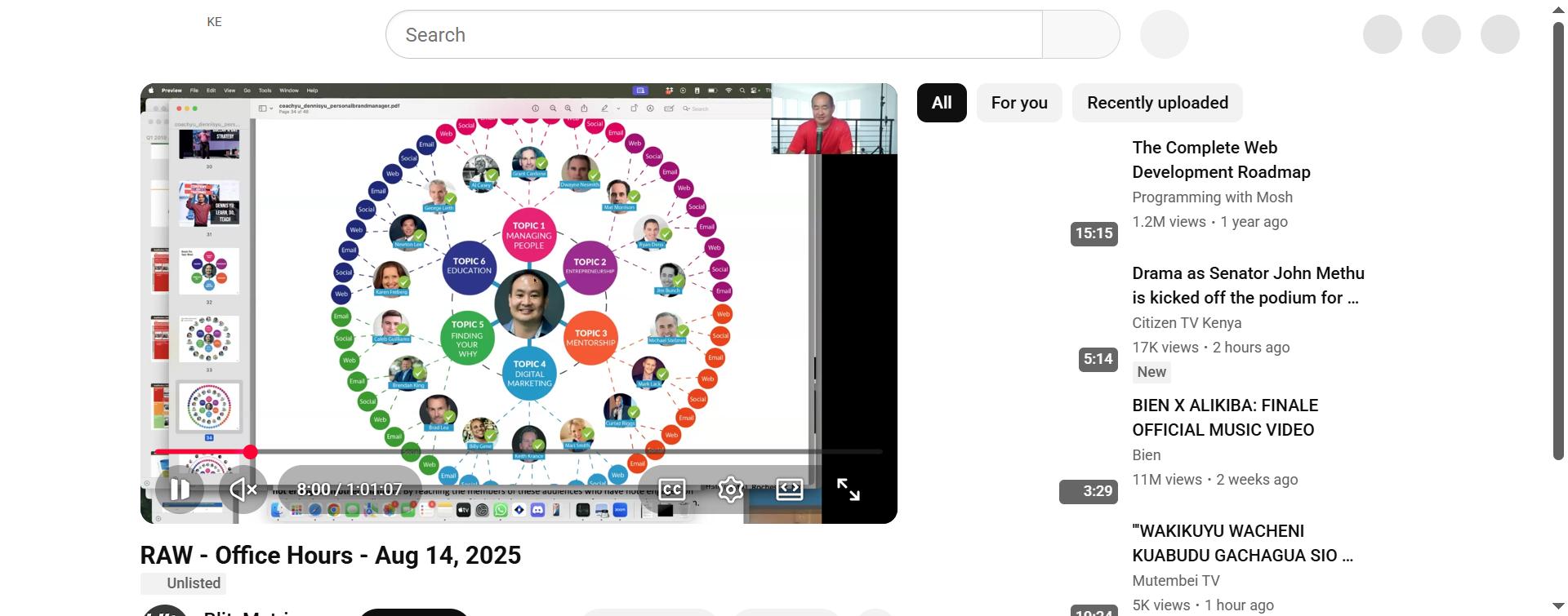 Content Factory topic wheel showing 6 core topics distributed across web, social and email channels