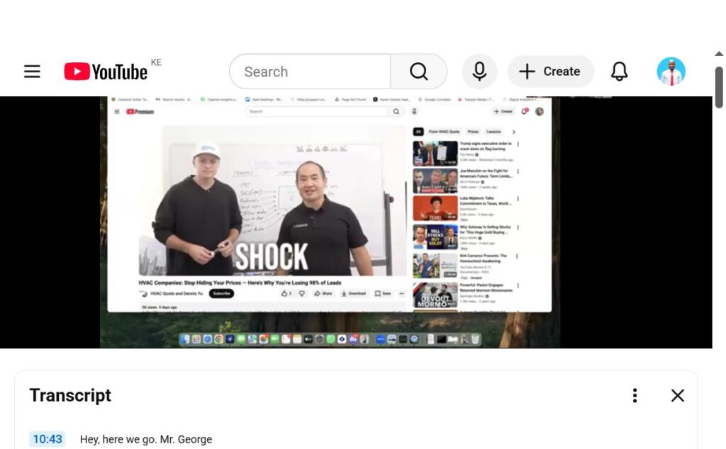 Dennis Yu showing HVAC Quote YouTube video during Office Hours at DigiMarkCon with whiteboard notes on YouTube ads strategy