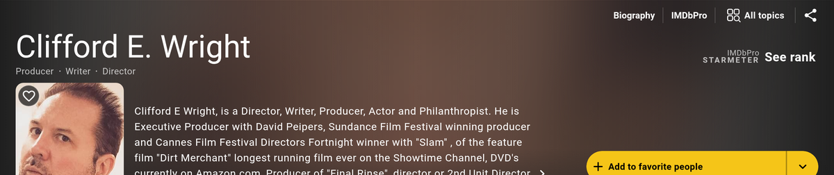Clifford E. Wright's IMDb profile showing Producer, Writer, Director credits