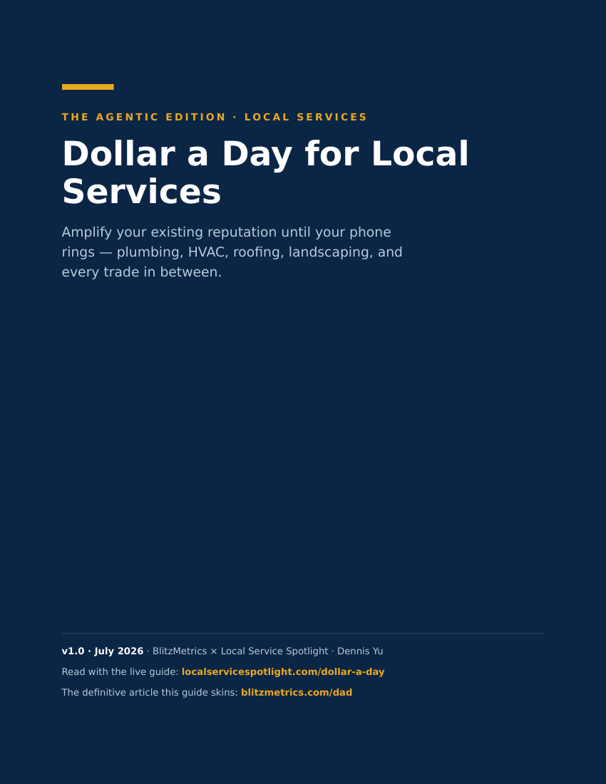 Cover of the Dollar a Day for Local Services PDF guide, Local Services edition, version 1.0 July 2026