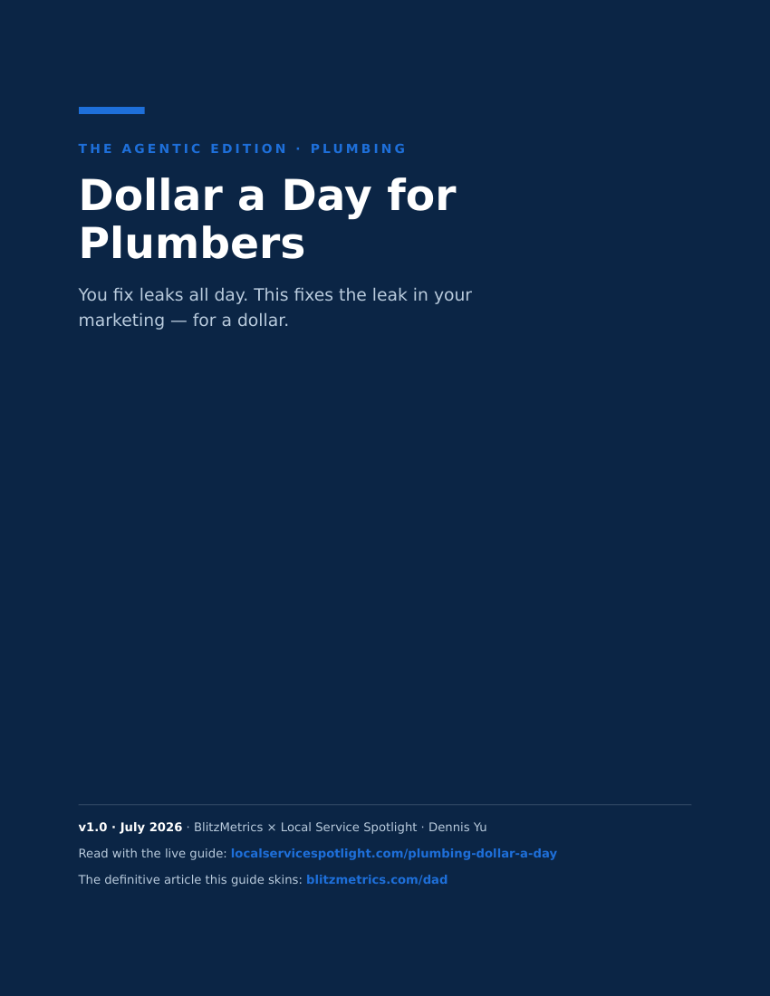 Cover of the Dollar a Day for Plumbers PDF guide, Plumbing edition, version 1.0 July 2026