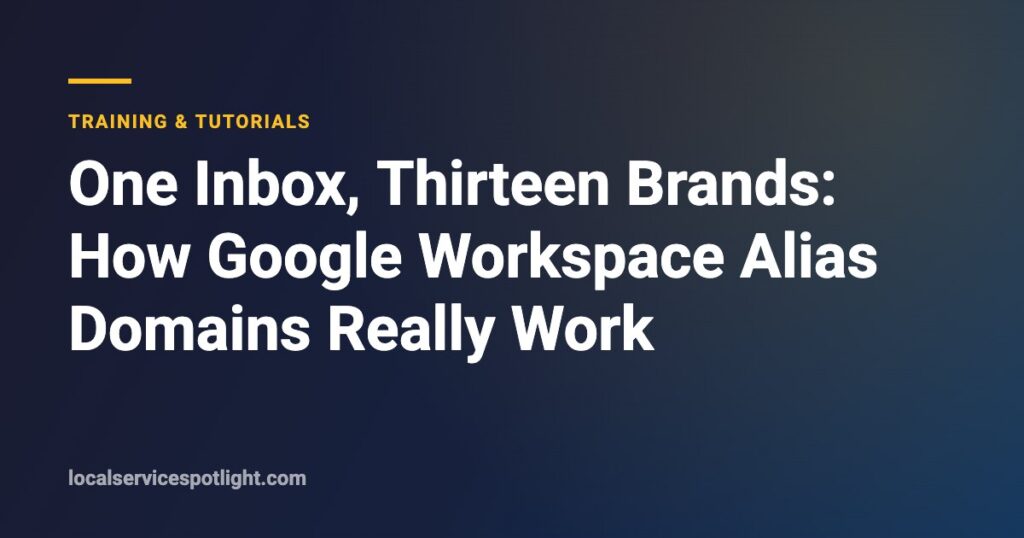 Title card: One Inbox, Thirteen Brands — how Google Workspace alias domains really work