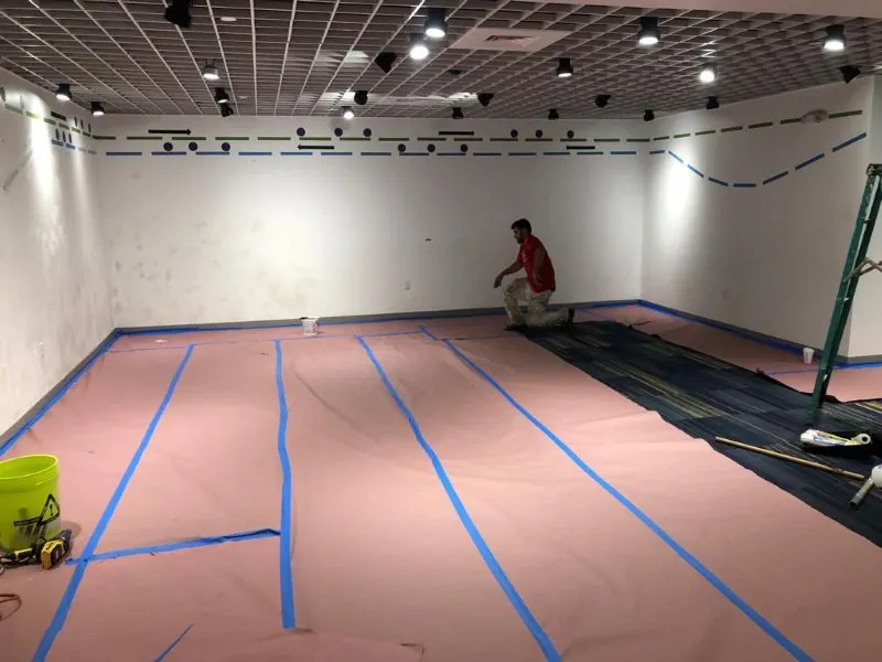 Commercial suite before and after painting — before
