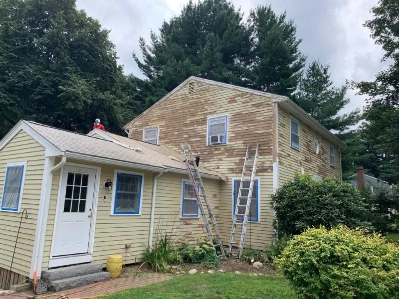 Exterior color change from yellow to slate blue — before