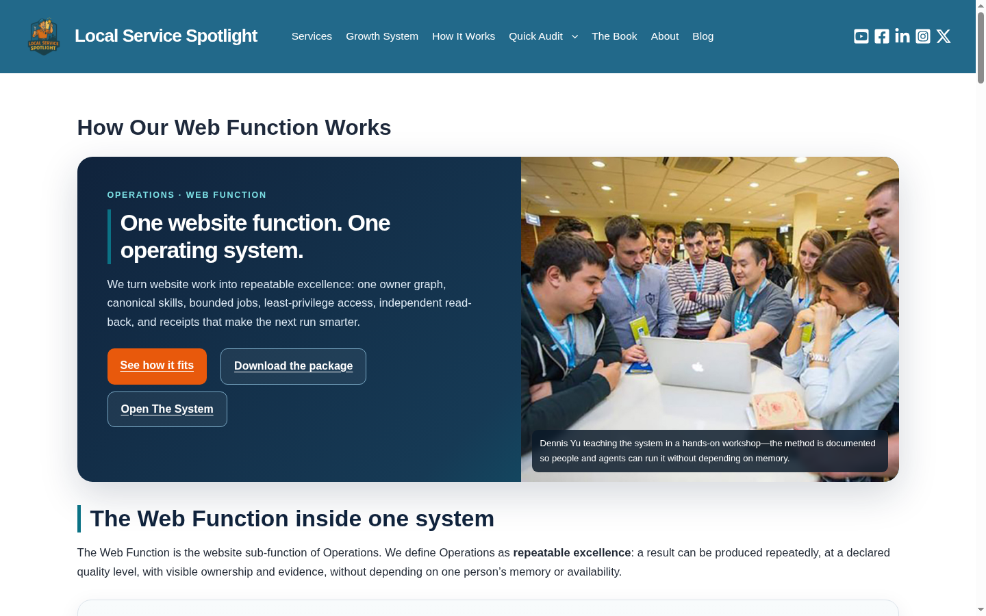Screenshot of Local Service Spotlight Web Function hub page