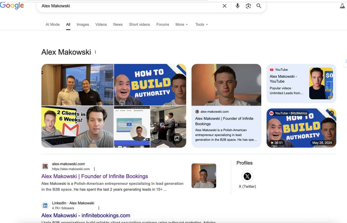 Google search for Alex Makowski showing his Knowledge Panel