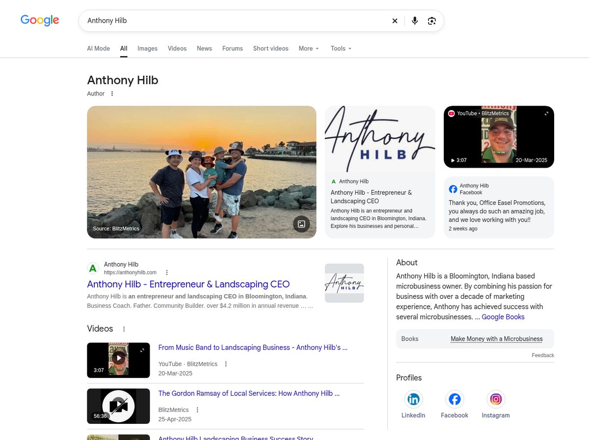 Google search for Anthony Hilb showing his Knowledge Panel