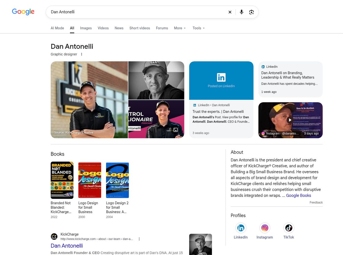 Google search for Dan Antonelli showing their Knowledge Panel